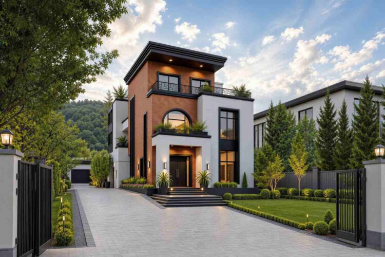 Front Elevation of Contemporary House Plan with Dual Master Suites