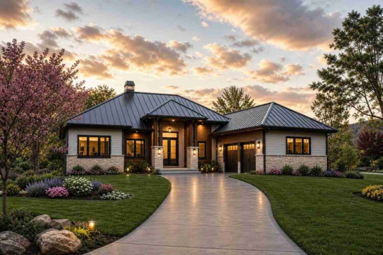 Front Elevation of House Plan with Three Guest Suites — 5 Bedroom Hill Country Modern Farmhouse