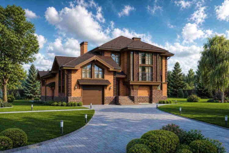Front Elevation of 5 Bedroom 2 Story European Brick Traditional House Plan