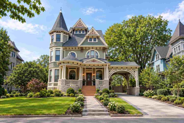 Front Elevation of House Plan for Grand Entertaining — 4 Bedroom Queen Anne Victorian