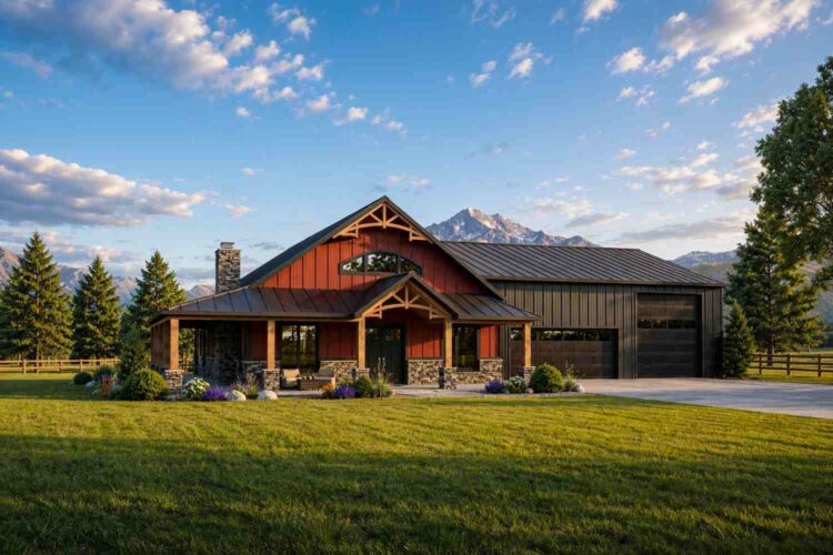 Front elevation of 3 Bedroom Modern Barndominium House