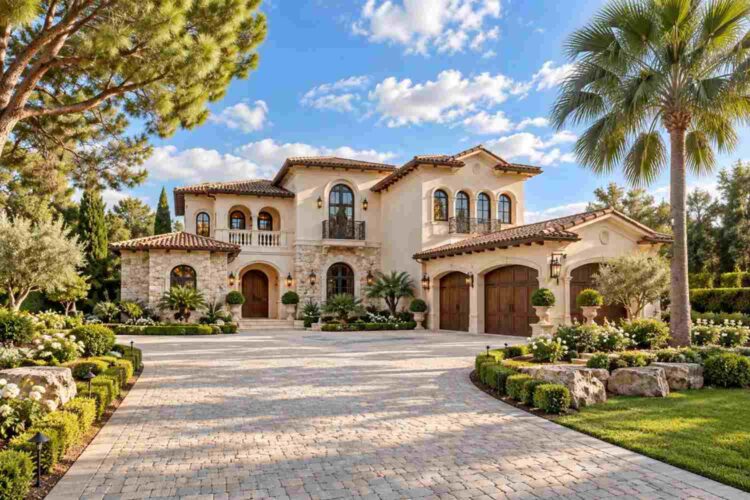 Front Elevation of the 7 Bedroom Tuscan Mediterranean Estate House Plan