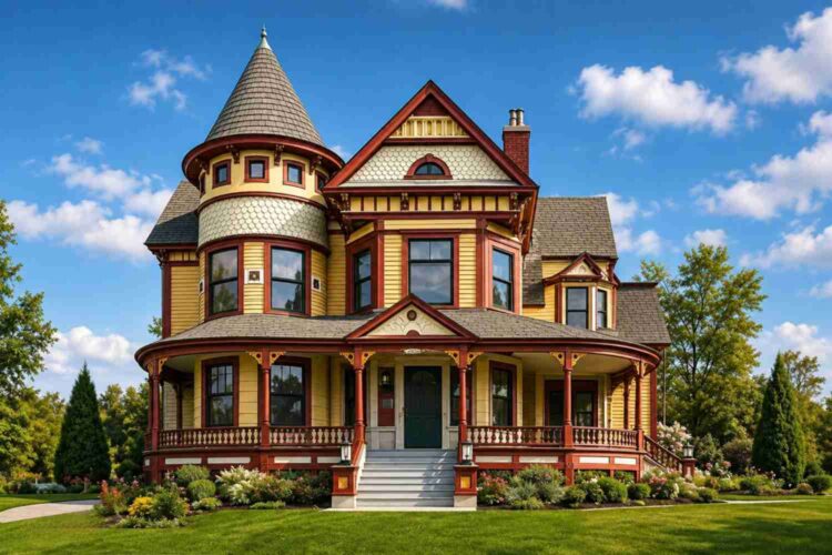 Front Elevation of House Plan with Turret Guest Suite — 5 Bedroom Eastlake Victorian