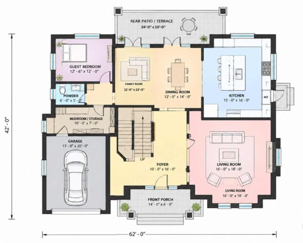 Ground Floor Blueprint of the 5 Bedroom European Brick Traditional House Plan