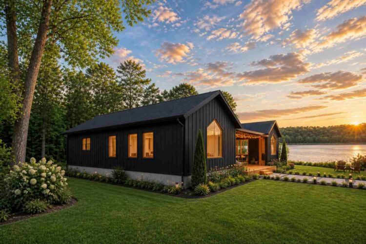 Left Side Elevation of 2 Bedroom Twin Gable Black Farmhouse House Plan