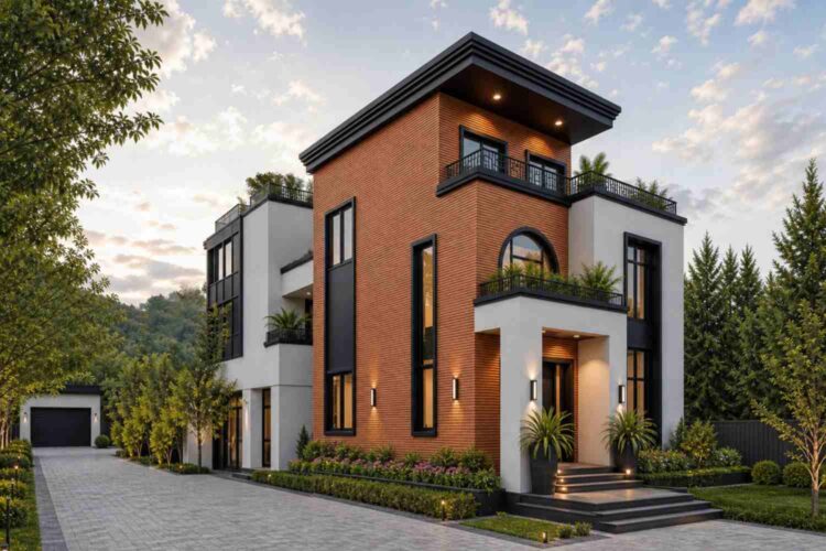 Left Side Elevation of Contemporary House Plan with Dual Master Suites