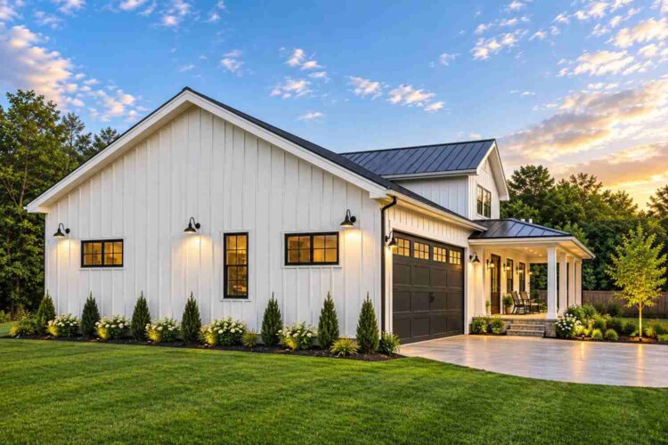 Left Side Elevation of 6 Bedroom Farmhouse with Attached Shop and Dual Master Suites