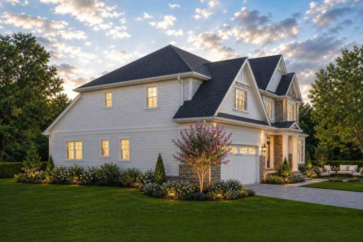 Left Side Elevation of House Plan with Primary Suite on the Main Floor — 5 Bedroom Transitional Craftsman