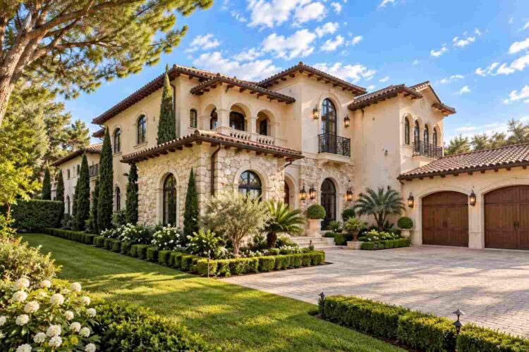 Left Side Elevation of the 7 Bedroom Tuscan Mediterranean Estate