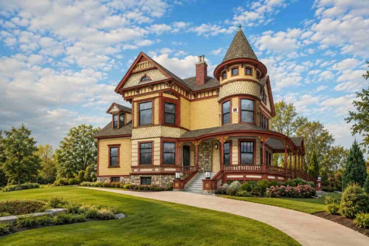 Left Side Elevation of House Plan with Turret Guest Suite — 5 Bedroom Eastlake Victorian