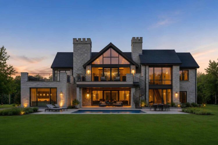 Rear Elevation of 5 Bedroom Castellated Contemporary House Plan