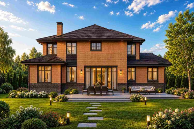 Rear Elevation of 5 Bedroom 2 Story European Brick Traditional House Plan