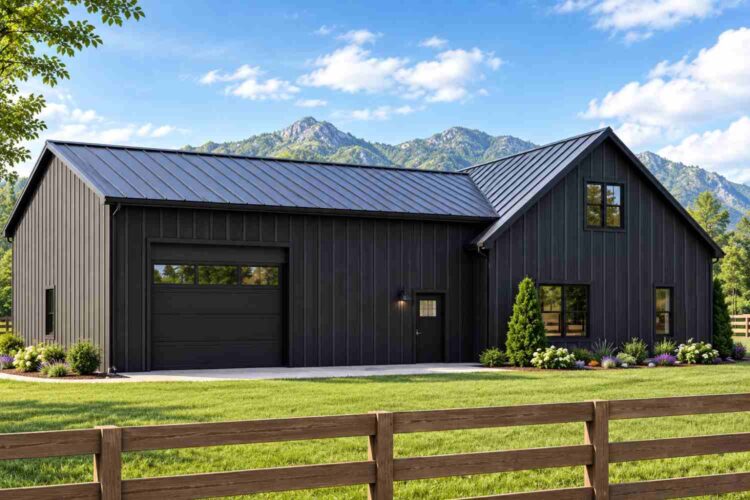 Rear elevation of 3 Bedroom Modern Barndominium House