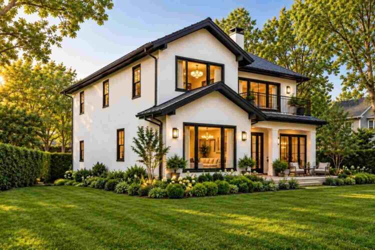 Left Side Elevation of 3 Bedroom Black-and-White Modern Farmhouse
