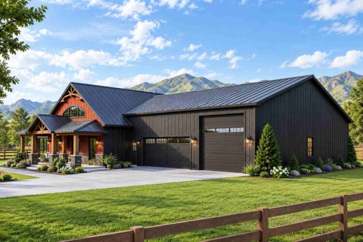 Right elevation of 3 Bedroom Modern Barndominium House