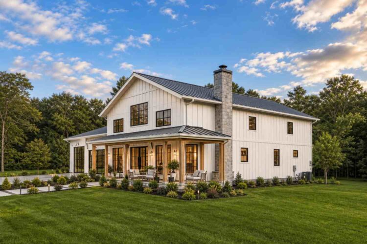 Right Side Elevation of 6 Bedroom Farmhouse with Attached Shop and Dual Master Suites