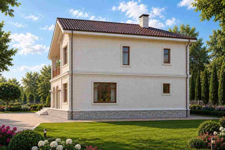 Right Side Elevation of the 2 Story Mediterranean Cottage Design