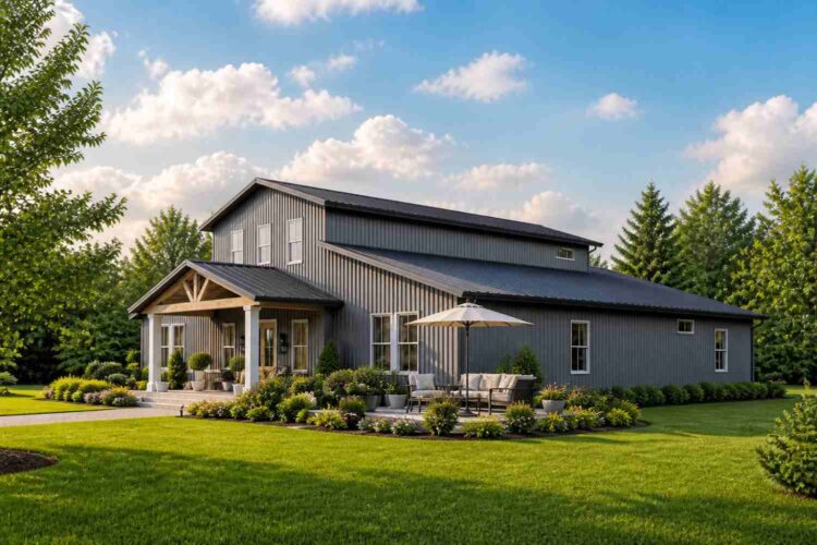 Right Side Elevation of Barn Farmhouse House Plan