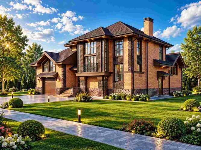 Right Elevation of 5 Bedroom 2 Story European Brick Traditional House Plan