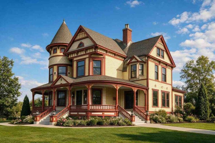 Right Side Elevation of House Plan with Turret Guest Suite — 5 Bedroom Eastlake Victorian