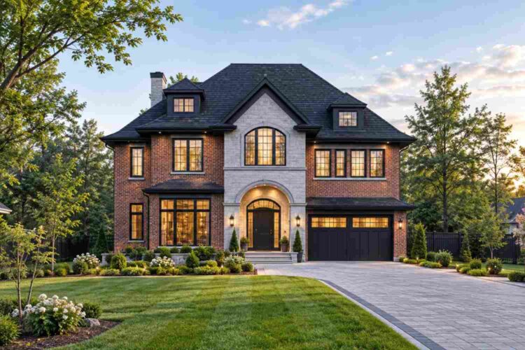 Front Elevation of the 5 Bedroom Brick-and-Limestone Traditional Plan