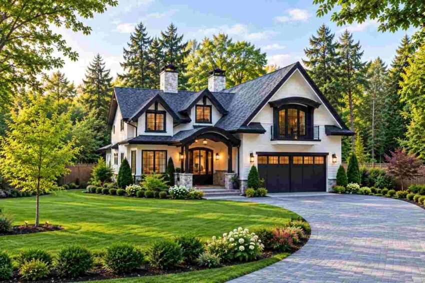Front Elevation of 5 Bedroom 2 Story Black-Trim Modern Farmhouse Plan