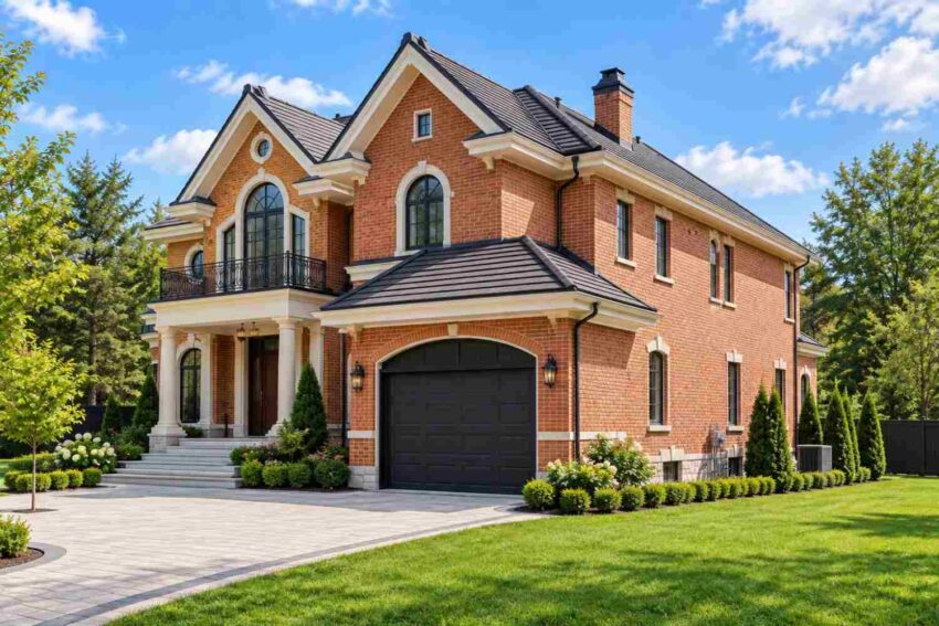 Right Side Elevation Showing the Garage Wing of the Brick Chateau Plan