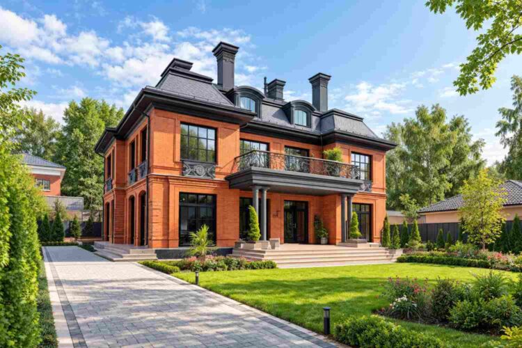 Front Elevation of the 5 Bed Neoclassical Brick Manor Plan