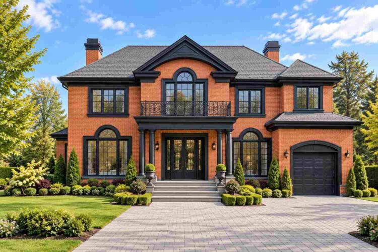 Front Elevation of the Georgian Revival Estate with Pedimented Center Bay
