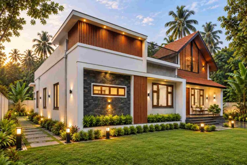 Left Side Elevation Showing the Kitchen Wing of the Tropical Contemporary Plan