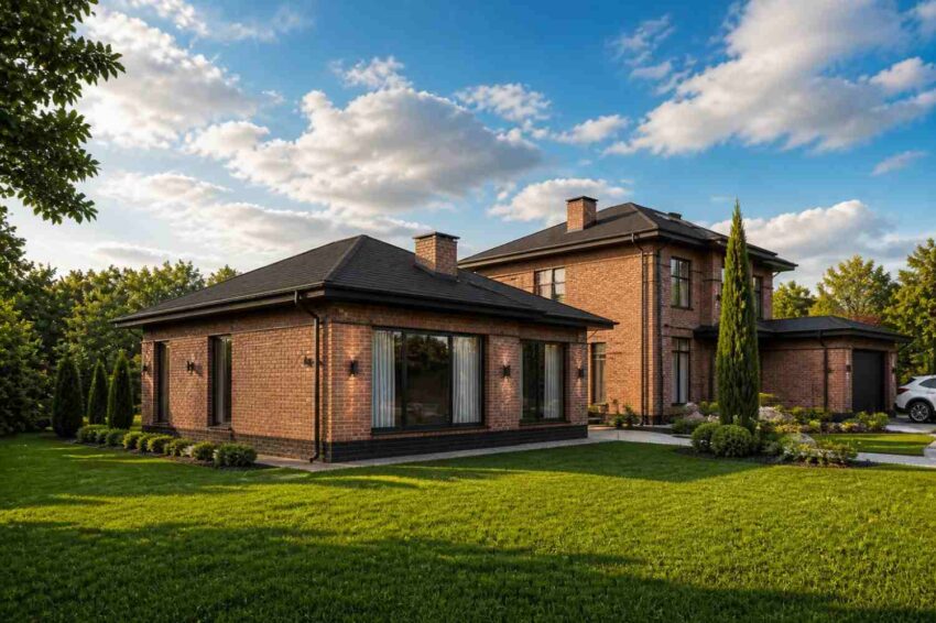Left Side Elevation Showing the Living Pavilion of the Transitional Brick Estate