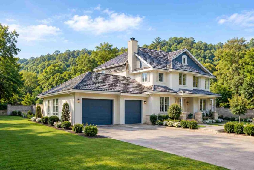 Left Side Elevation of the 4 Bed 2 Story Navy-Accent Traditional Plan