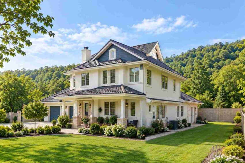 Right Side Elevation of the 4 Bed 2 Story Navy-Accent Traditional Plan