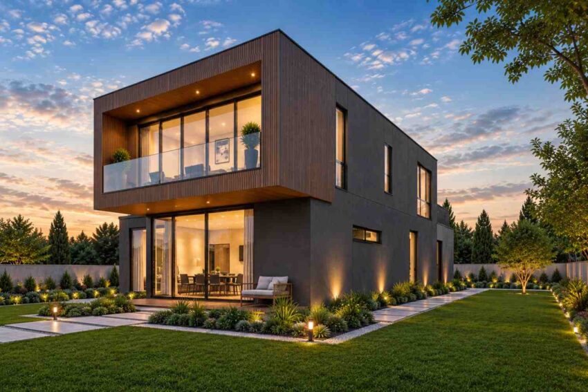 Right Side Elevation Showing the Cantilevered Balcony Volume