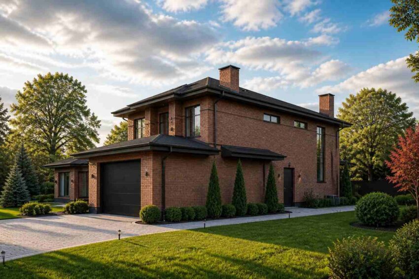 Right Side Elevation Showing the Garage Wing of the Transitional Brick Estate
