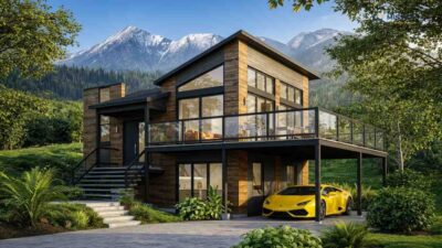 3-Bedroom 2-Story Modern Mountain House with Elevated Deck and Carport (Floor Plan)