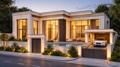 3-Bedroom 1-Story Modern Luxury House with Courtyard Pool and Covered Carport (Floor Plan)