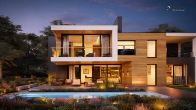 3-Bedroom 2-Story Modern House with Open Floor Plan, Balcony and Poolside Patio (Floor Plan)