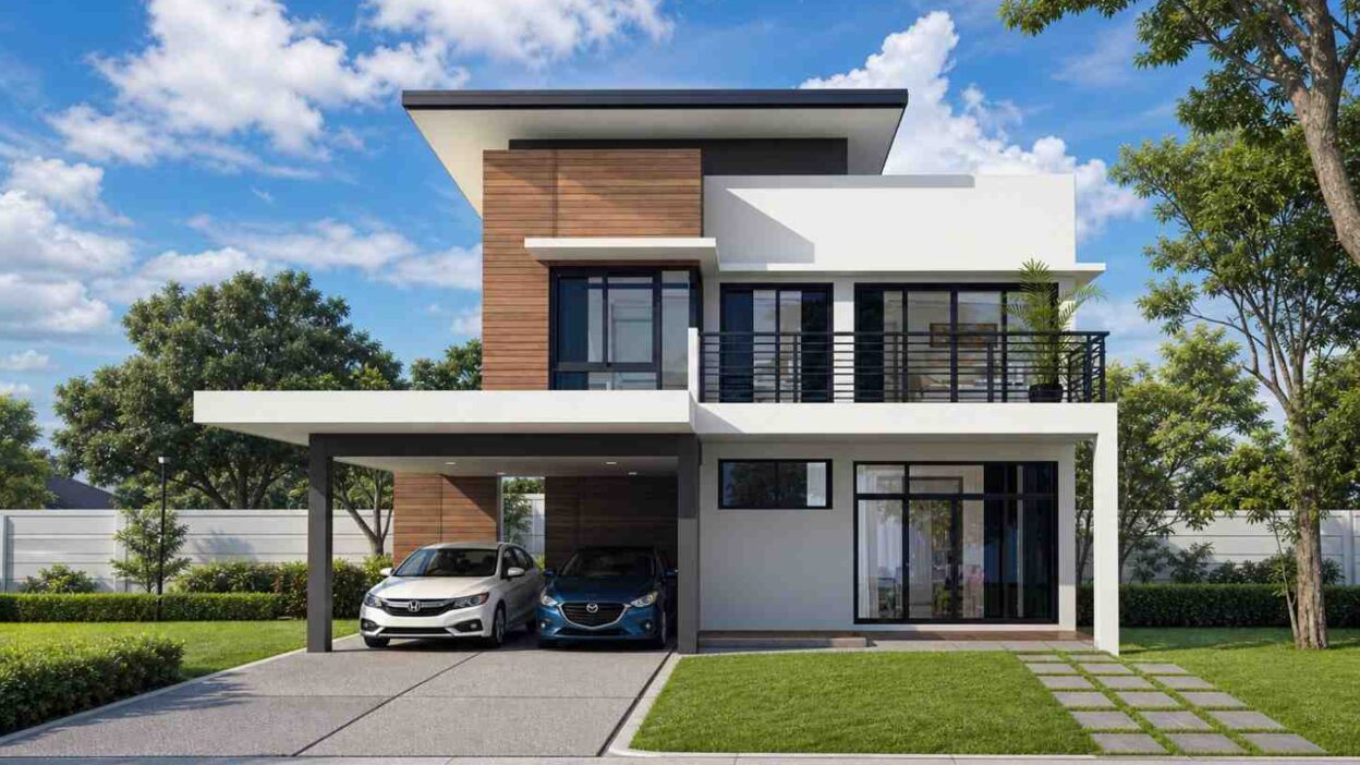 4 Bedroom 2 Story Modern House Plan with Large Balcony