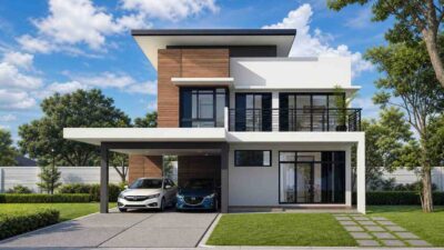 4 Bedroom 2 Story Modern House Plan with Large Balcony