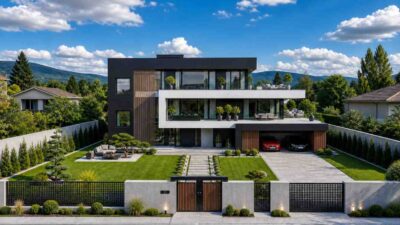 4 Bedroom 3 Story Modern House Plan with Home Gym