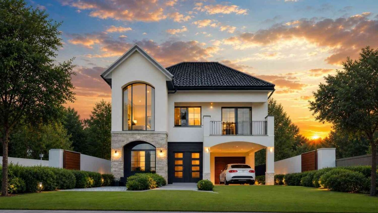 Front elevation of the 4 bedroom 2 story modern house