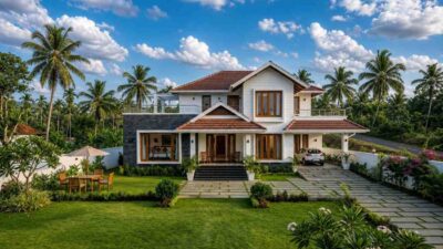 7 Bedroom 2 Story Traditional House Plan with Massive Terrace