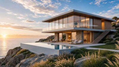 Luxury 3 Bedroom Coastal Modern House Plan with Infinity Pool and Panoramic Views