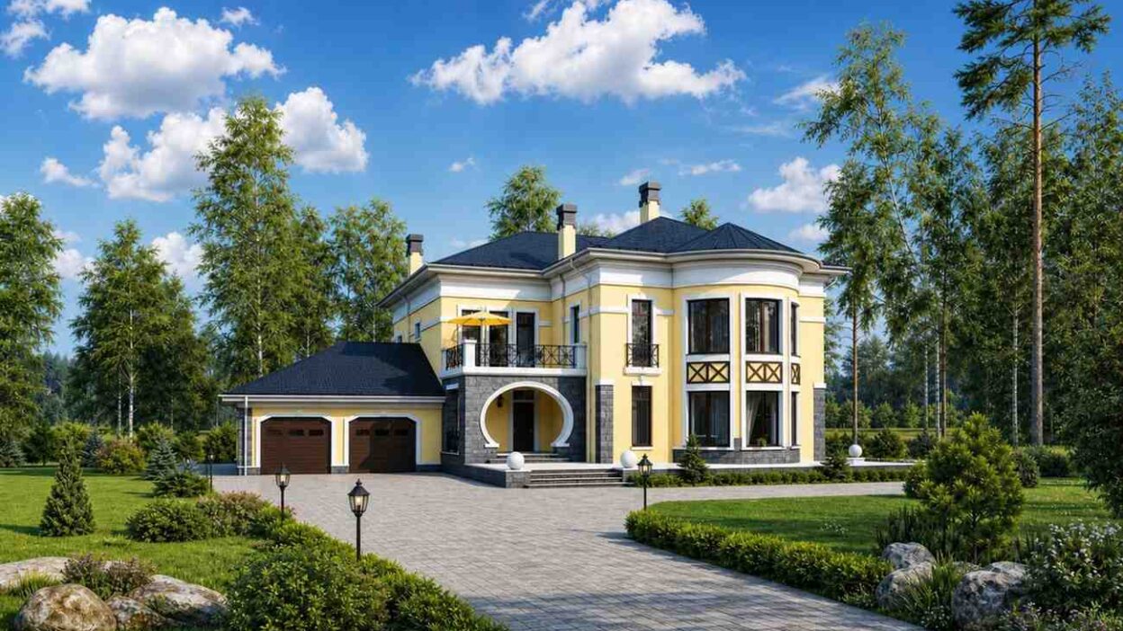 4 Bedroom 2 Story European Traditional House Plan with Wraparound Terrace