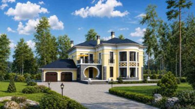 4 Bedroom 2 Story European Traditional House Plan with Wraparound Terrace