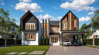 4 Bedroom 2 Story Contemporary House Plan with Nordic Twin-Gable Design