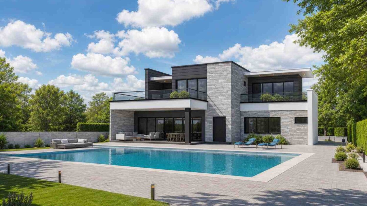 4 Bedroom 2 Story Contemporary House Plan with Swimming Pool
