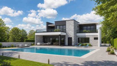 4 Bedroom 2 Story Contemporary House Plan with Swimming Pool