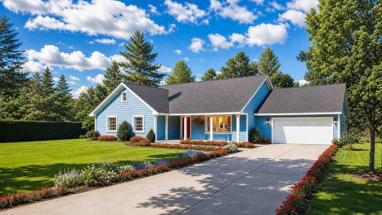 3 Bedroom Single Story Modern Ranch House Plan with Sloped Ceiling